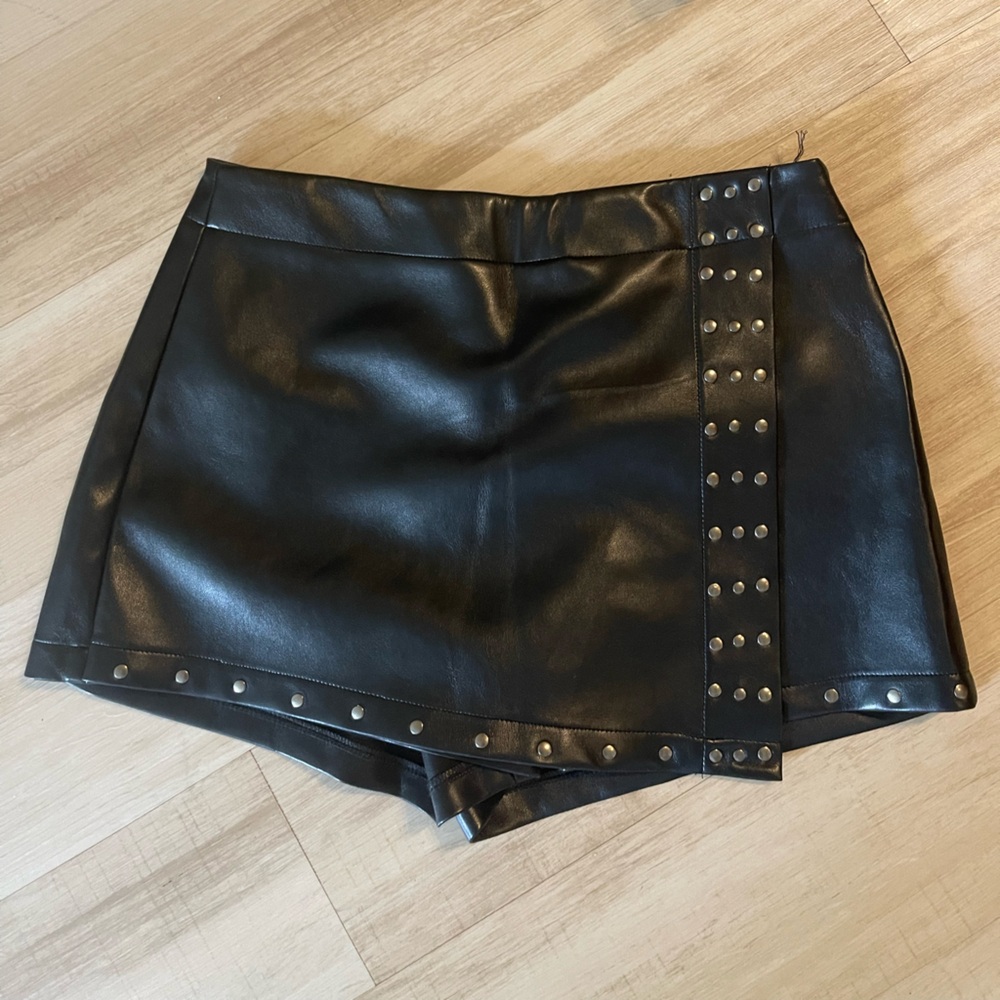 Windsor Black Faux Leather Studded Skort